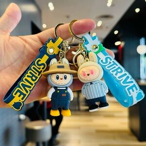 2 PCs Handmade Labubu Cartoon Keychain for Fans-Cool Fashion Rubber Key Rings